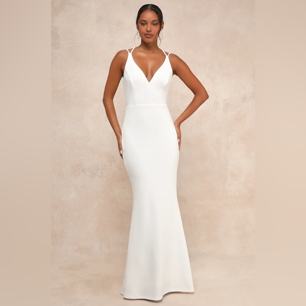 All this Allure White Strappy Backless Mermaid
Maxi Dress